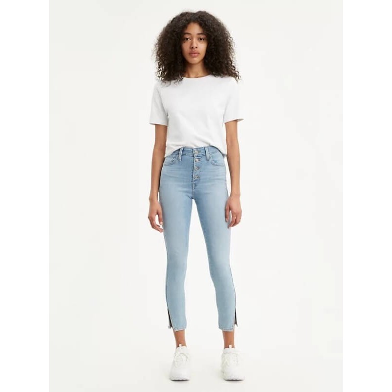 Levi's BUTTON FRONT 721 HIGH RISE ANKLE SKINNY. Color:  Shy Away With Exposed Buttons Light Wash. Style # 858860001