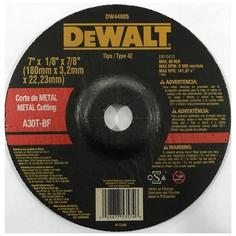 Disco de corte de metal de 7" DeWALT